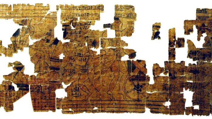 Fragments of ancient papyrus on white background